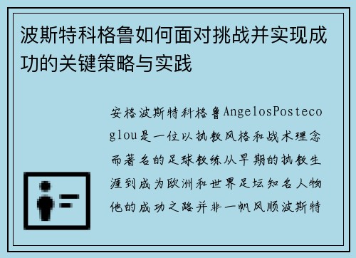 波斯特科格鲁如何面对挑战并实现成功的关键策略与实践 波斯特科格鲁如何面对挑战并实现成功的关键策略与实践