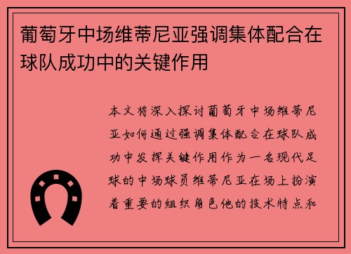 葡萄牙中场维蒂尼亚强调集体配合在球队成功中的关键作用